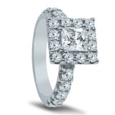 Custom engagement ring with princess cut center and square halo